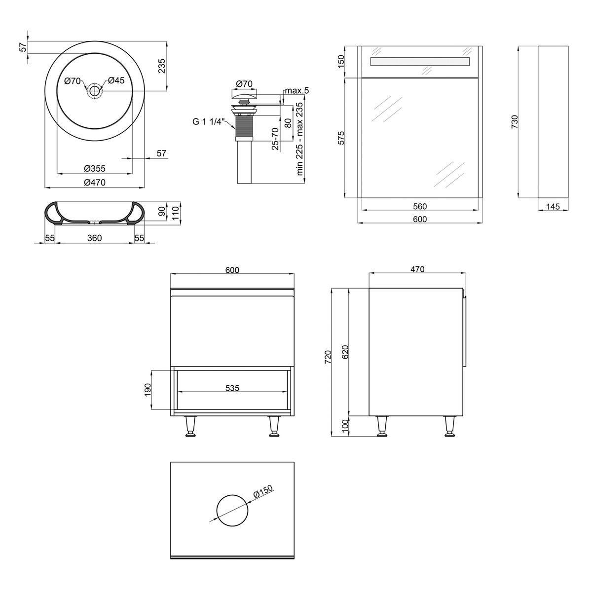 Набір меблів для ванної Q-TAP Robin сірий QT044RO42981