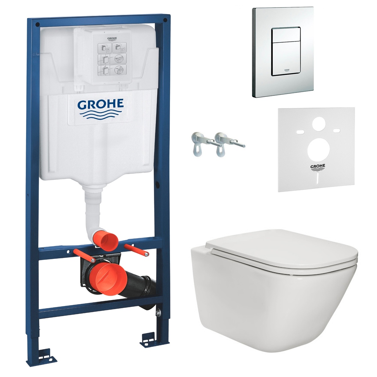 Комплект инсталляции GROHE Rapid SL кнопка хром безободковый унитаз ROCA с крышкой микролифт дюропласт A34H470000+38772001+37131000