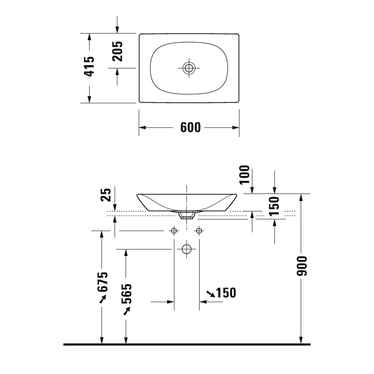 Умивальник накладний DURAVIT Viu 600x415x150мм прямокутний білий 2358600000