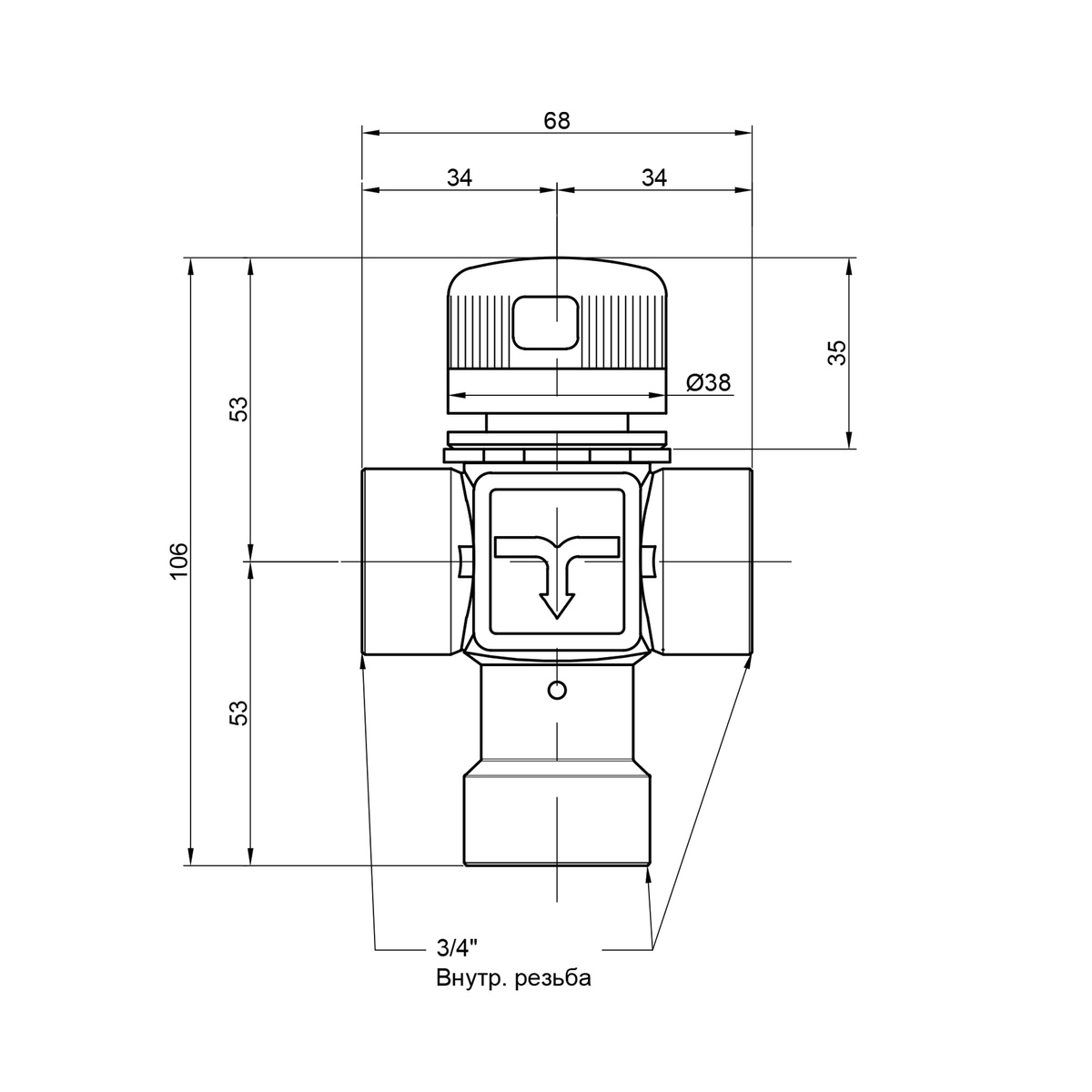 Термостатический 3-х ходовой клапан ICMA смесительный 3/4" №149 90149AE05