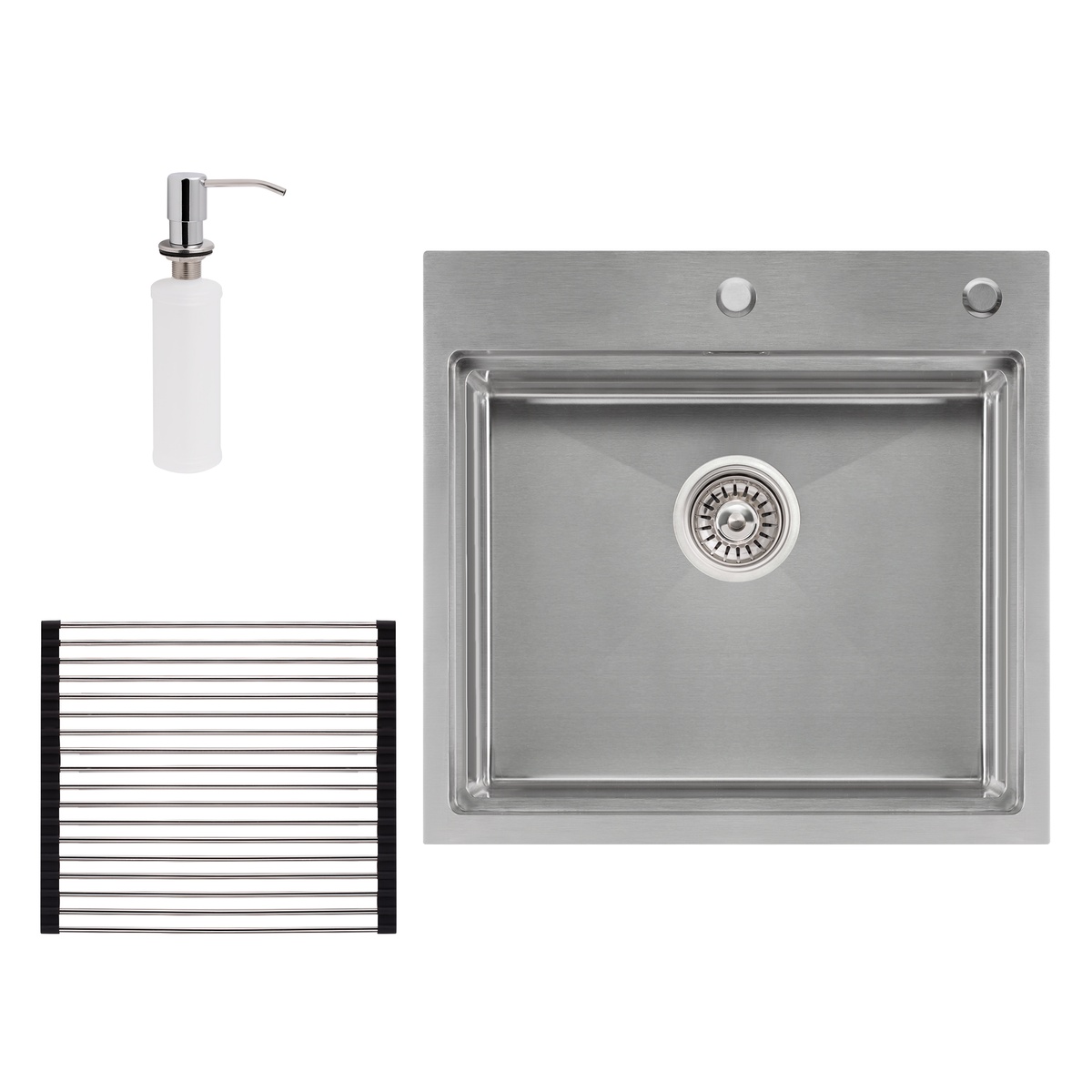 Кухонна мийка металева квадратна врізна під стільницю Q-TAP 500мм x 500мм матова 3мм із сифоном QTDH5050SET3012