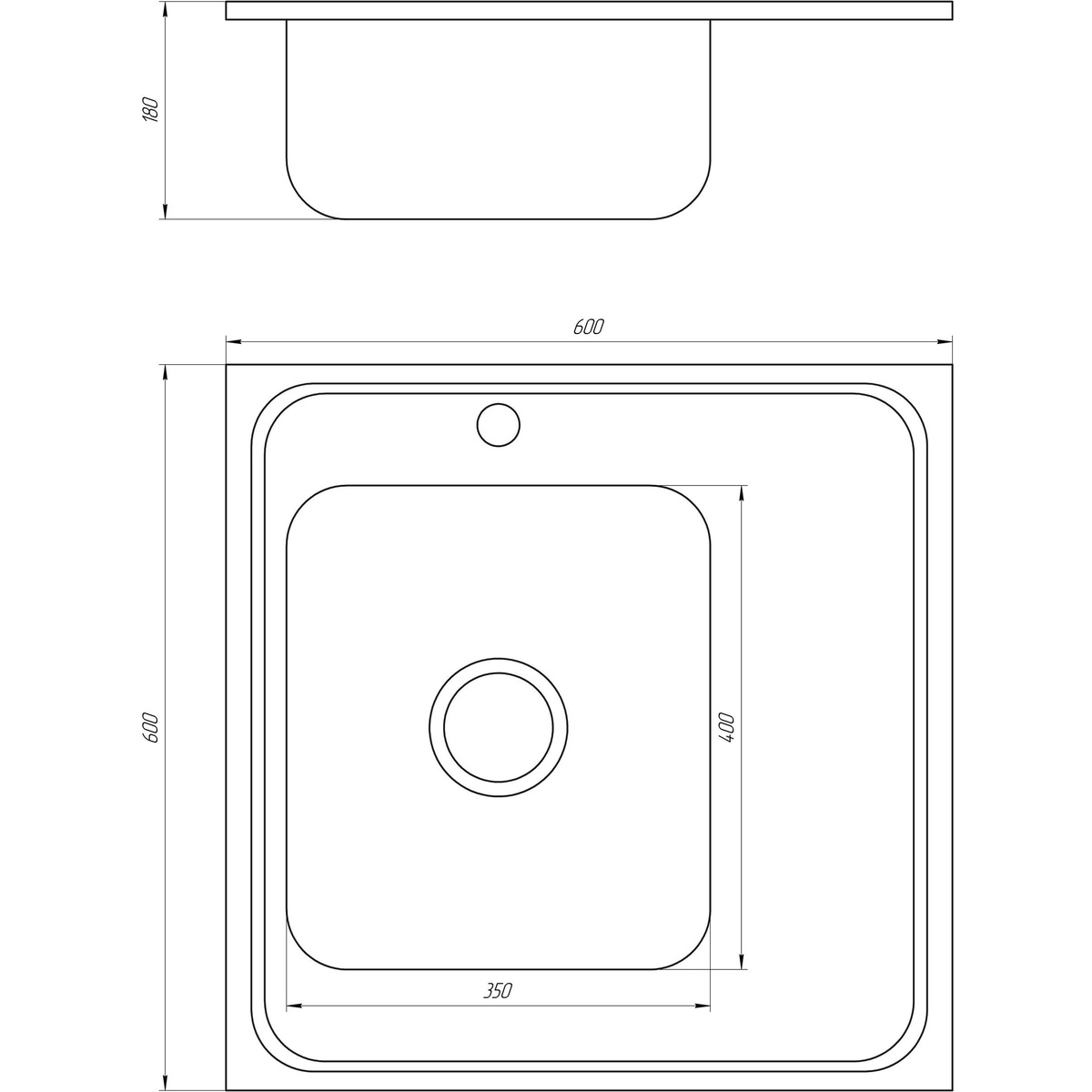 Мийка на кухню сталева квадратна накладна MIRA 600мм x 600мм мікротекстура 0.8мм із сифоном 000014469