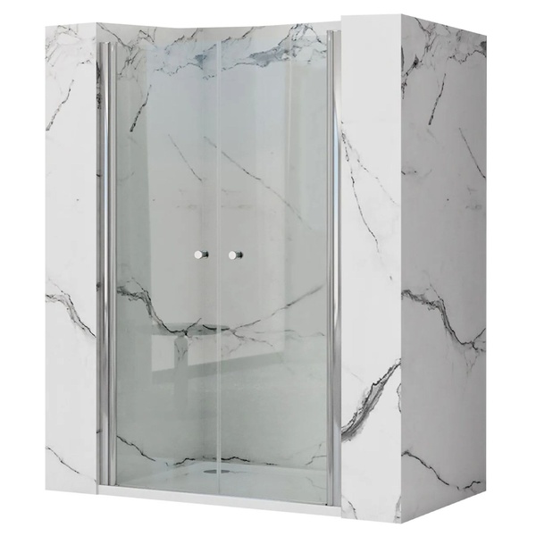 Двері скляні для душової ніші універсальні розпашні двосекційні REA WESTERN N2 190x80см прозоре скло 6мм профіль хром REA-K9992