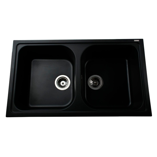 Мийка на кухню гранітна прямокутна GLOBUS LUX MALAREN А0002 860x500мм чорна на дві чаші без сифону 000011508