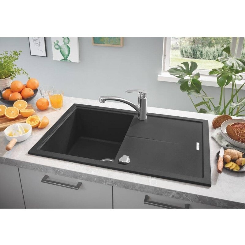 Мийка на кухню керамогранітна прямокутна GROHE K400 500мм x 780мм чорний із сифоном 31639AP0