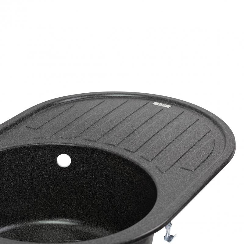 Кухонна мийка зі штучного каміння овальна LIDZ GRF-13 500мм x 760мм чорний із сифоном LIDZGRF13780500200