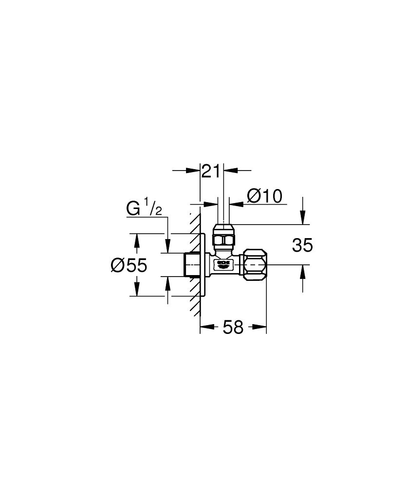 Вентиль запорный бытовой GROHE угловой 1/2"x3/8" нр-нр 22029000