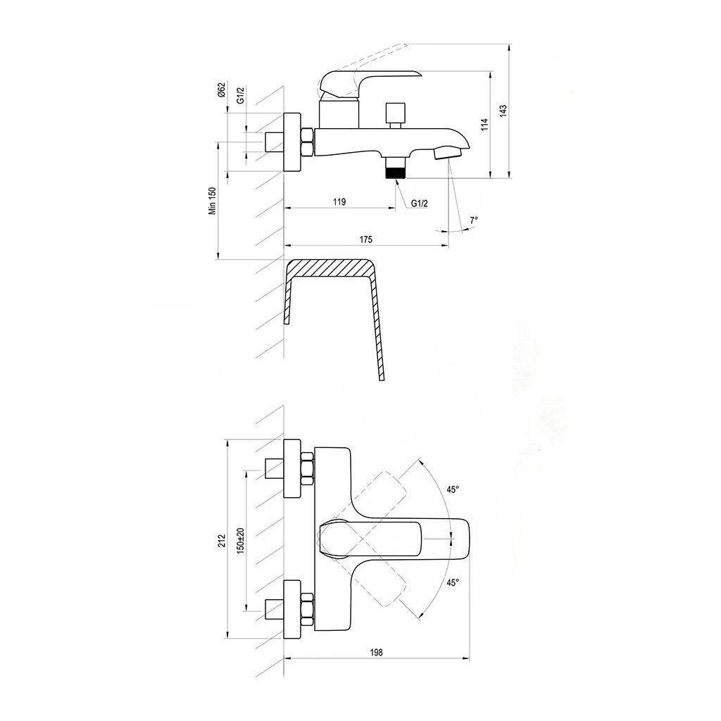 Змішувач для ванної одноважільний із коротким виливом RAVAK Flat хром латунь X070119