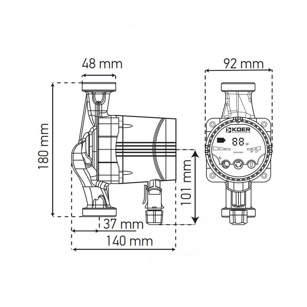 Насос циркуляційний енергозберігаючий KOER з мокрим ротором KP.N25/6-180 43Вт 3.3м³/ч Hmax 6м 1 1/2" KP0247