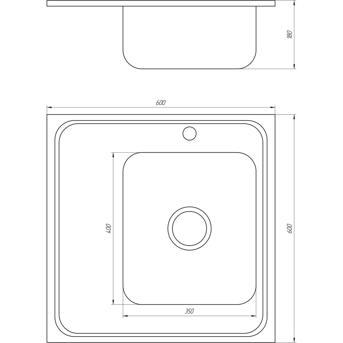 Мийка для кухні із нержавіючої сталі квадратна накладна MIRA Decor Right MR 6060 600x600x180мм мікротекстура 0.8мм із сифоном 000014539