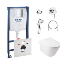 Комплект інсталяції GROHE Rapid SL кнопка хром безобідковий унітаз Q-TAP з кришкою мікроліфт дюропласт 38772001QT16335178W111048