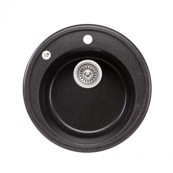 Кухонна мийка зі штучного каміння кругла LIDZ D510/200 505мм x 505мм чорний із сифоном LIDZGRF13D510200