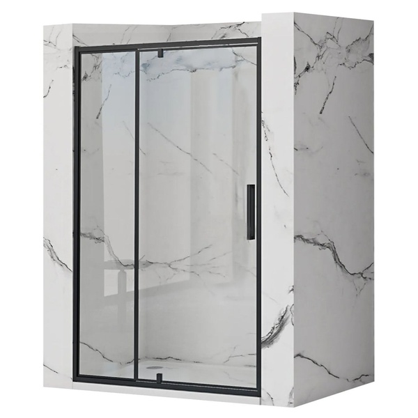 Двері скляні для душової ніші універсальні розпашні двосекційні REA RAPID SWING 195x120см прозоре скло 6мм профіль чорний REA-K6413