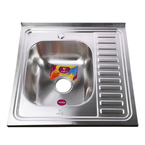 Кухонна мийка із нержавійки квадратна накладна MIRA 600мм x 600мм матова 0.8мм із сифоном 000019861