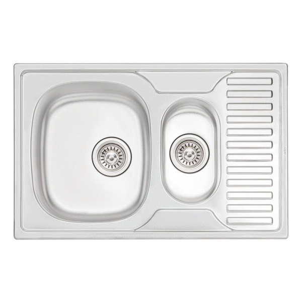 Кухонная мойка стальная прямоугольная Q-TAP 500мм x 780мм матовая 0.8мм на полторы чаши с сифоном QT7850BSAT08