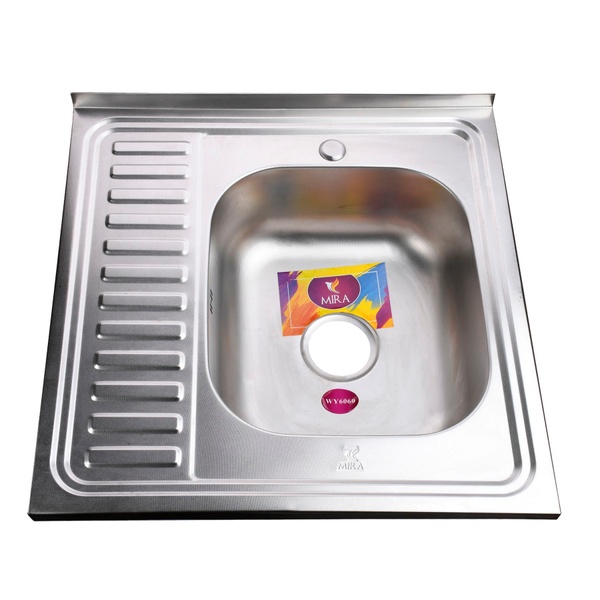 Мийка для кухні із нержавіючої сталі квадратна накладна MIRA Decor Right MR 6060 600x600x180мм мікротекстура 0.8мм із сифоном 000014539