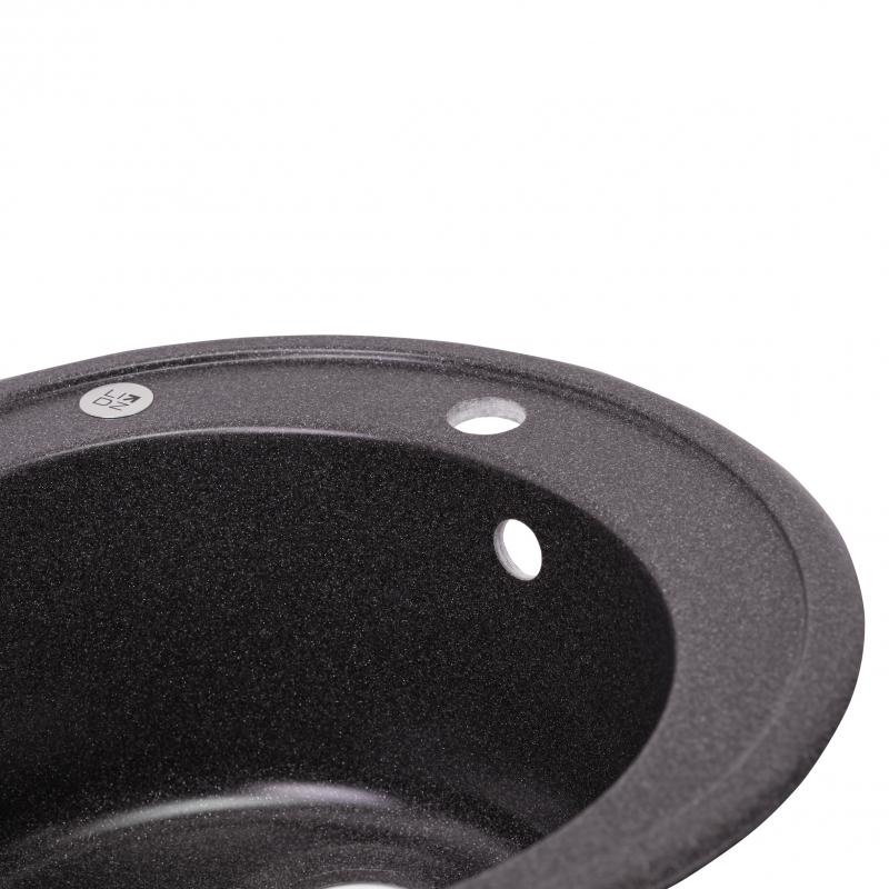 Кухонна мийка зі штучного каміння кругла LIDZ D510/200 505мм x 505мм чорний із сифоном LIDZGRF13D510200