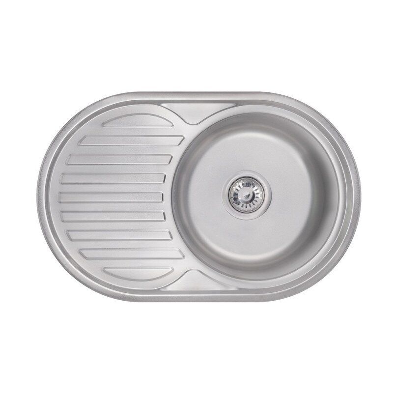 Кухонна мийка металева овальна LIDZ 500мм x 770мм матова 0.6мм із сифоном LIDZ775006SAT