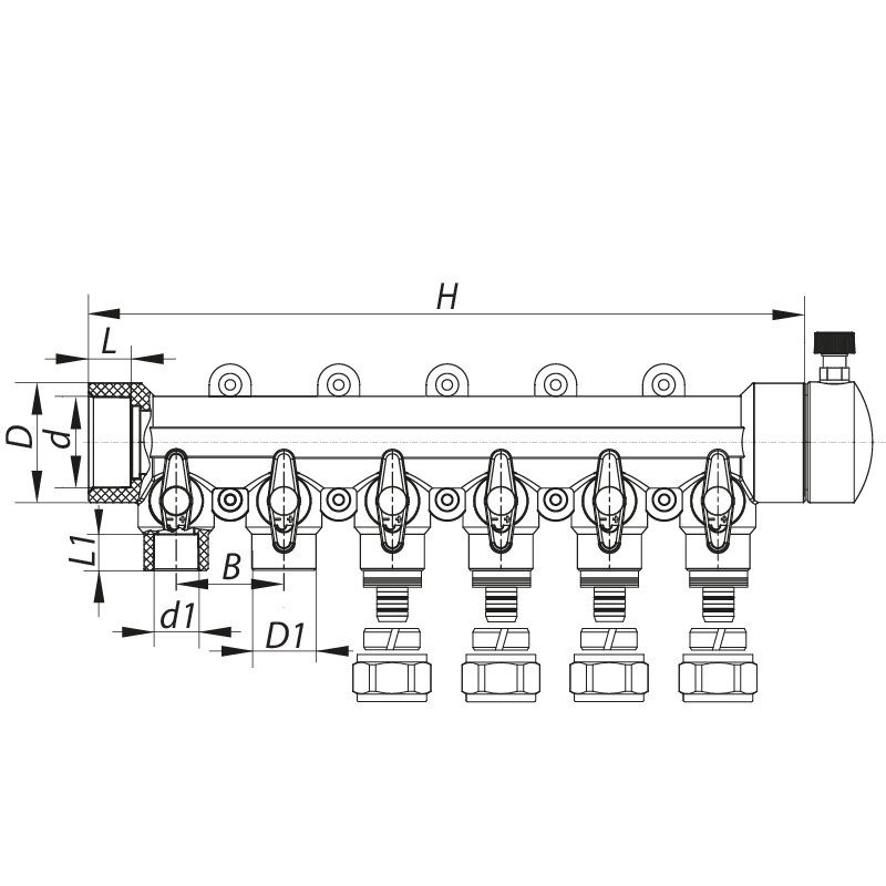 Коллектор для водопровода KOER 6 контуров 40 мм/20 мм K0194.PRO KP2559