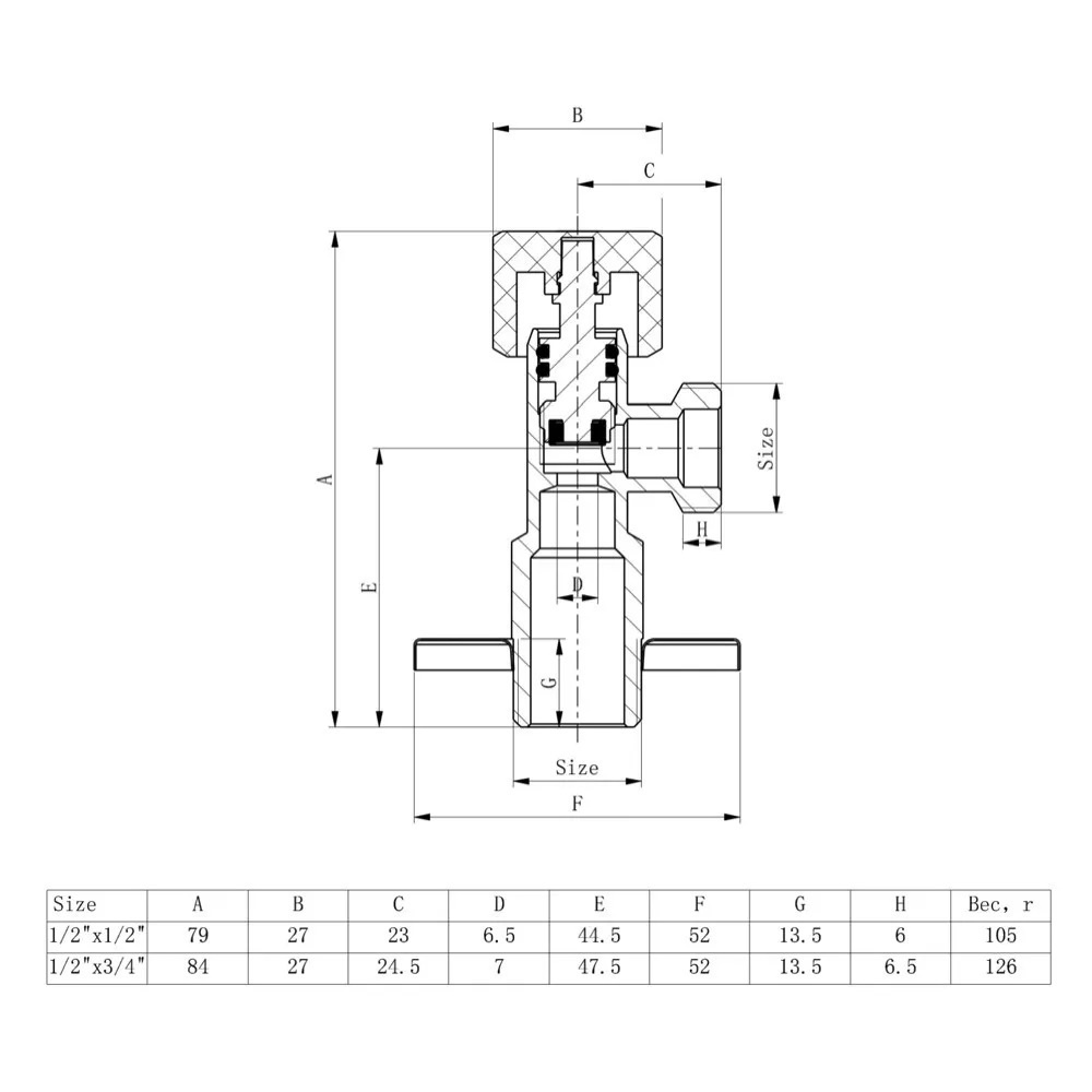 Кран кульовий побутовий ITAL кутовий 1/2" зв-зв ID231113