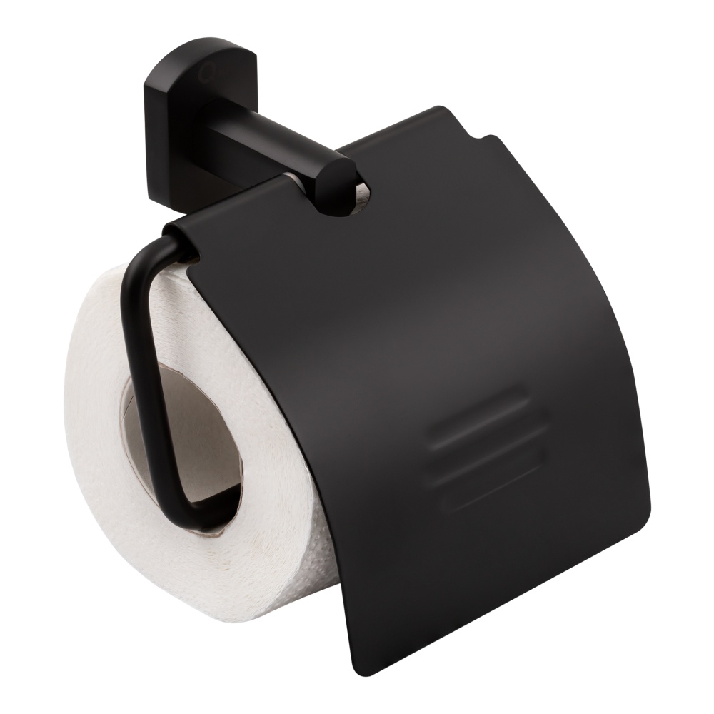 Держатель туалетной бумаги с крышкой Q-TAP Liberty черный металл QTLIBBLM1151