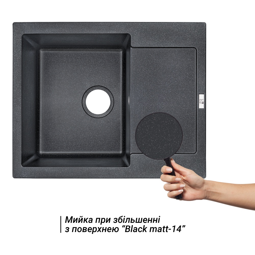 Мойка на кухню керамическая прямоугольная LIDZ 625х500 615мм x 498мм черный с сифоном LIDZBLM14625500200