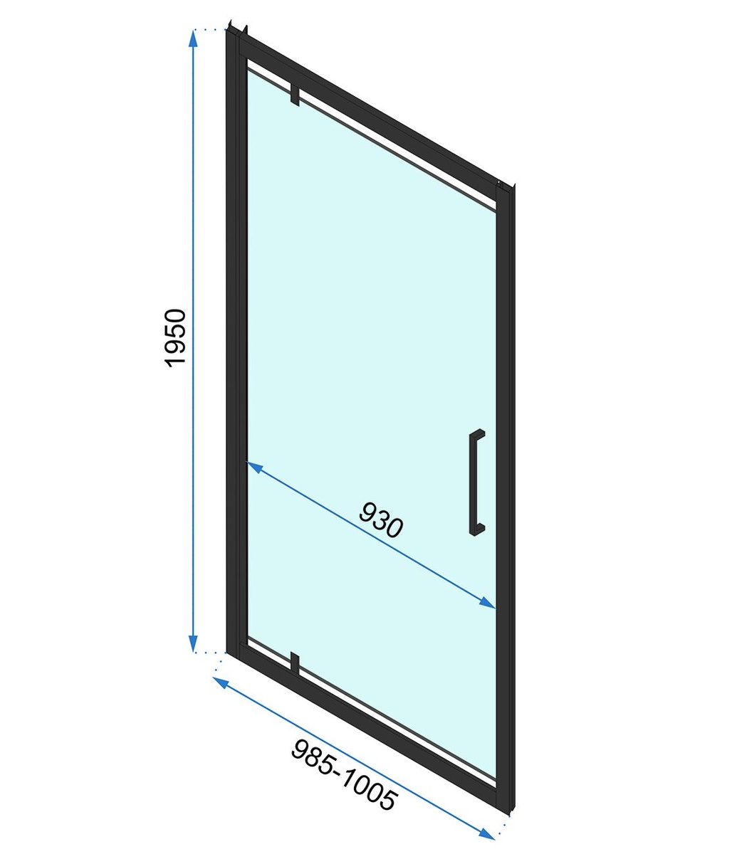 Двері скляні для душової ніші універсальні розпашні REA RAPID SWING 195x100см прозоре скло 6мм профіль чорний REA-K6410