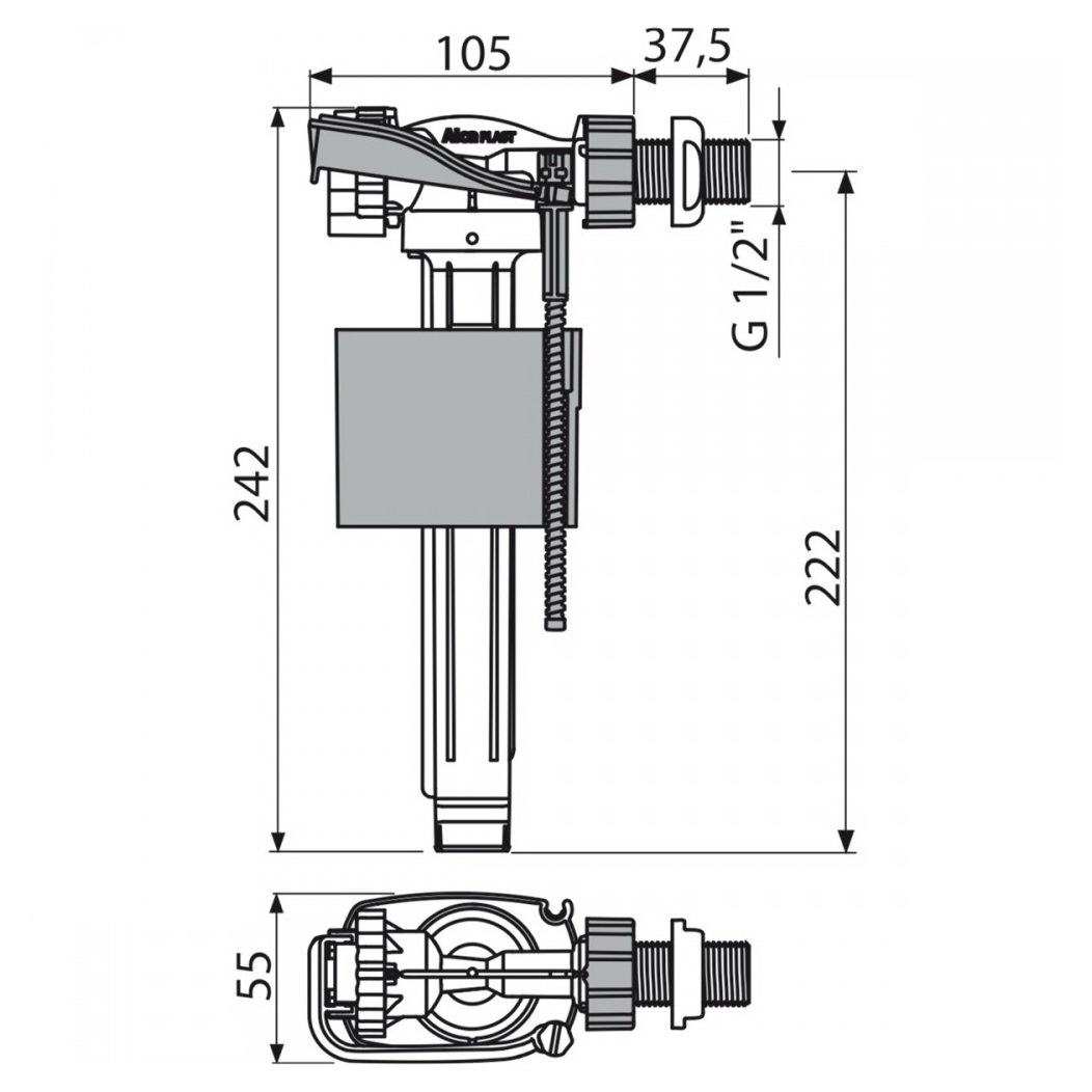 Впускний механізм для бачка унітазу ALCAPLAST підключення 1/2" боковий підвід води A150-1/2"