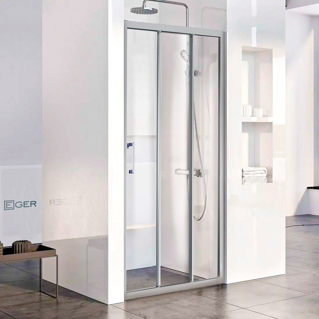 Двері для душової ніші EGER LEXO скляні розсувні трисекційні 195x120см прозорі 6мм профіль хром 599-812/1
