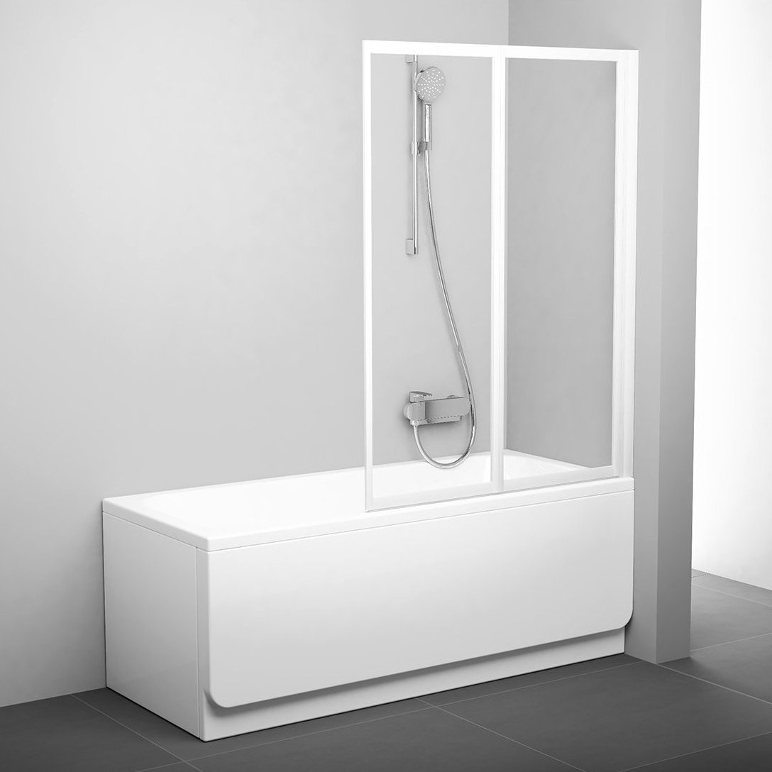 Шторка стеклянная для ванны универсальная двухсекционная складная 140x105см RAVAK CITY SLIM VS2 105 стекло прозрачное 3мм профиль белый 796M0100Z1