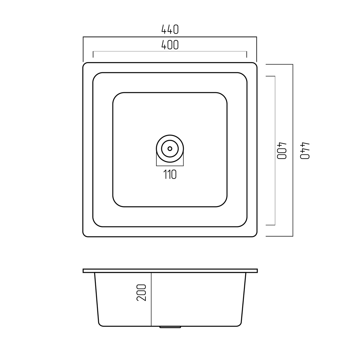 Мойка для кухни гранитная квадратная PLATINUM 4040 RUBA 440x440x200мм без сифона черная PLS-A40848