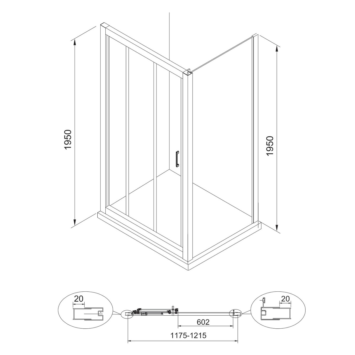 Дверь для душевой ниши EGER LEXO стеклянная раздвижная трехсекционная 195x120см прозрачная 6мм профиль хром 599-812/1