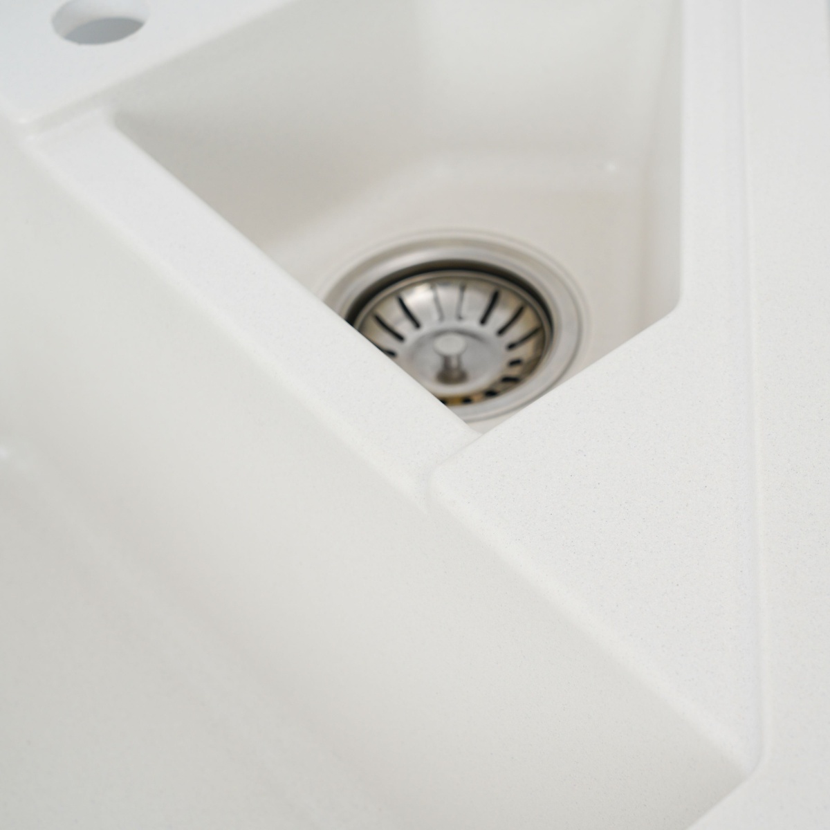 Мийка для кухні гранітна кутова PLATINUM 9950 PANDORA 990x500x200мм без сифону на півтори чаші біла PLS-A25182