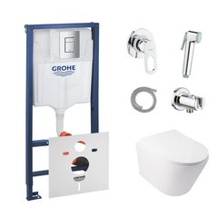 Набір інсталяції GROHE Rapid SL кнопка хром безобідковий унітаз Q-TAP з кришкою мікроліфт дюропласт 38772001QT16335178W111042