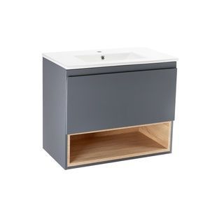 Тумба із умивальником для ванної Q-TAP Robin 71.5x59.5x47см підвісна сірий QT1372TPВ7002GWO