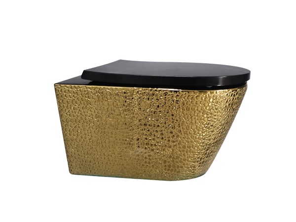 Унитаз подвесной для инсталляции безободковый чёрно-золотой ASIGNATURA Exclusive с сиденьем с микролифтом 57802803