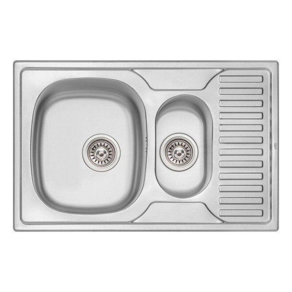 Мийка на кухню металева прямокутна Q-TAP 500мм x 780мм мікротекстура 0.8мм на півтори чаші із сифоном QT7850BMICDEC08