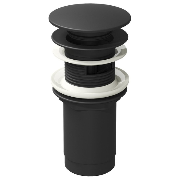 Донний клапан натискний для раковини RAVAK 62мм із переливом латунь 1 1/4" матований чорний X01748