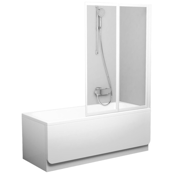 Шторка скляна для ванної універсальна дві секції складна 140x105см RAVAK CITY SLIM VS2 105 скло прозоре 3мм профіль білий 796M0100Z1