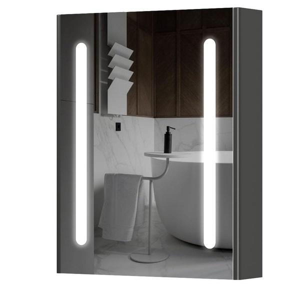 Шафка підвісна із дзеркалом у ванну AQUARIUS Silver 60x75x15см із підсвіткою сірий AQ-U1665196097