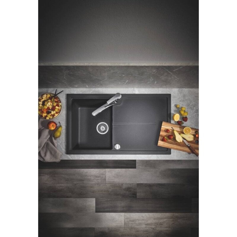 Раковина на кухню керамогранітна прямокутна GROHE 860мм x 500мм чорний із сифоном 31640AT0