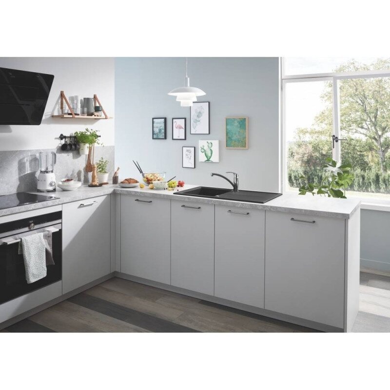 Кухонная мойка керамическая прямоугольная GROHE 860мм x 500мм черный с сифоном 31640AT0
