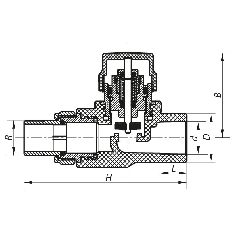 Термостатичний радіаторний клапан KOER K0151.PRO PPR прямий 20х1/2" з американкою KP0192