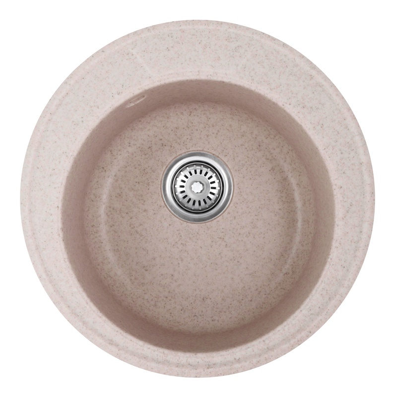Мийка для кухні гранітна кругла HAIBA HB8301-G319 SAND 490x490x180мм із сифоном бежева HB0973