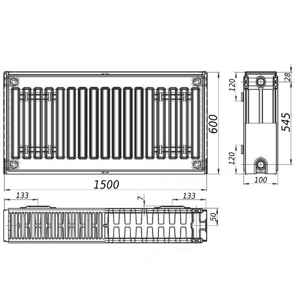 Сталевий панельний радіатор опалення KALITE 600x1500 мм бокове підключення клас 22 000024162