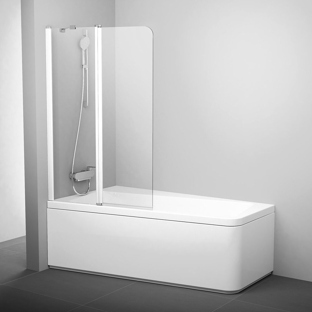 Шторка стеклянная для ванны двухсекционная распашная 150x99см RAVAK 10° CVS2-100 L стекло прозрачное 6мм профиль белый 7QLA0103Z1