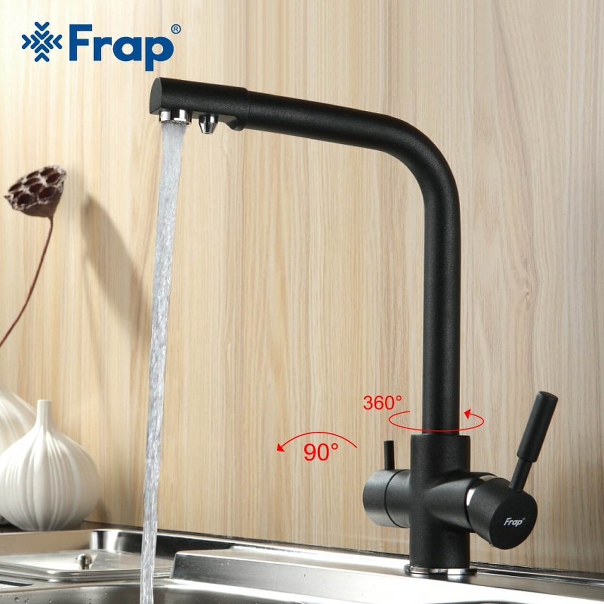 Cмеситель для кухни с краном для фильтрованной воды FRAP черный латунь F4352-6 (H52)