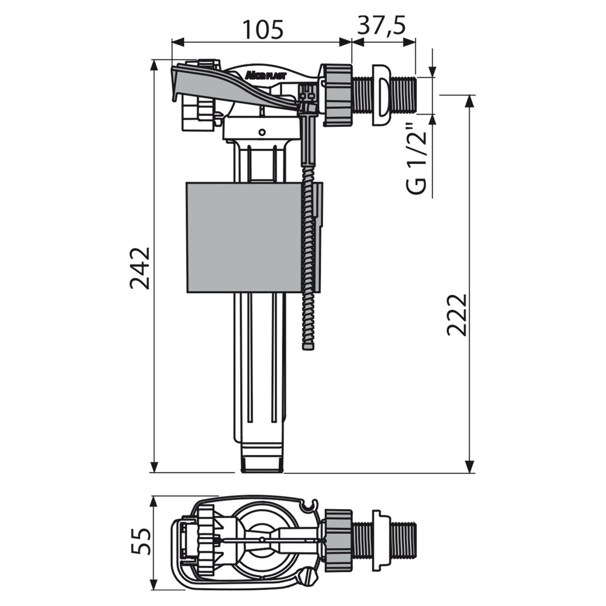 Впускной механизм для бачка унитаза ALCAPLAST подключение 1/2" боковой подвод воды A160-1/2"