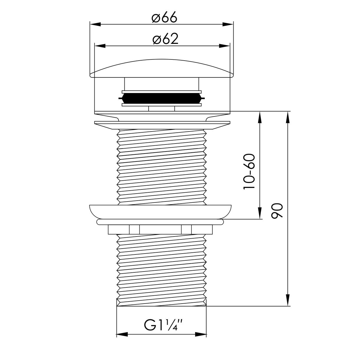 Донний клапан натискний для раковини VOLLE мм без переливу латунь 1 1/4" глянцевий хром 90-00-043