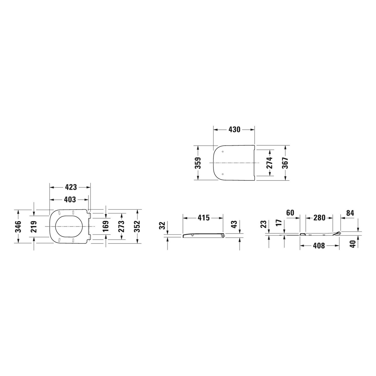 Сиденье для унитаза DURAVIT Happy D.2 с микролифтом дюропласт 359x430мм быстросъемное 169мм между креплениями белое 0064590000